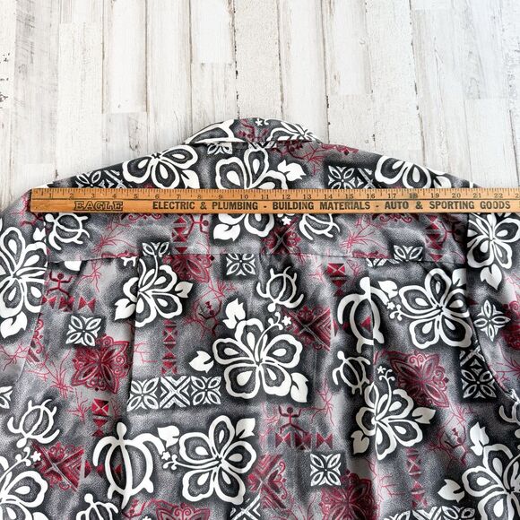 PARADISE STYLE HAWAII Vintage Hawaiian Floral Tribal Print Shirt Mens L Gray Red - Picture 9 of 11